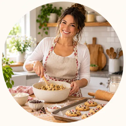 Emily baking cookies in her kitchen