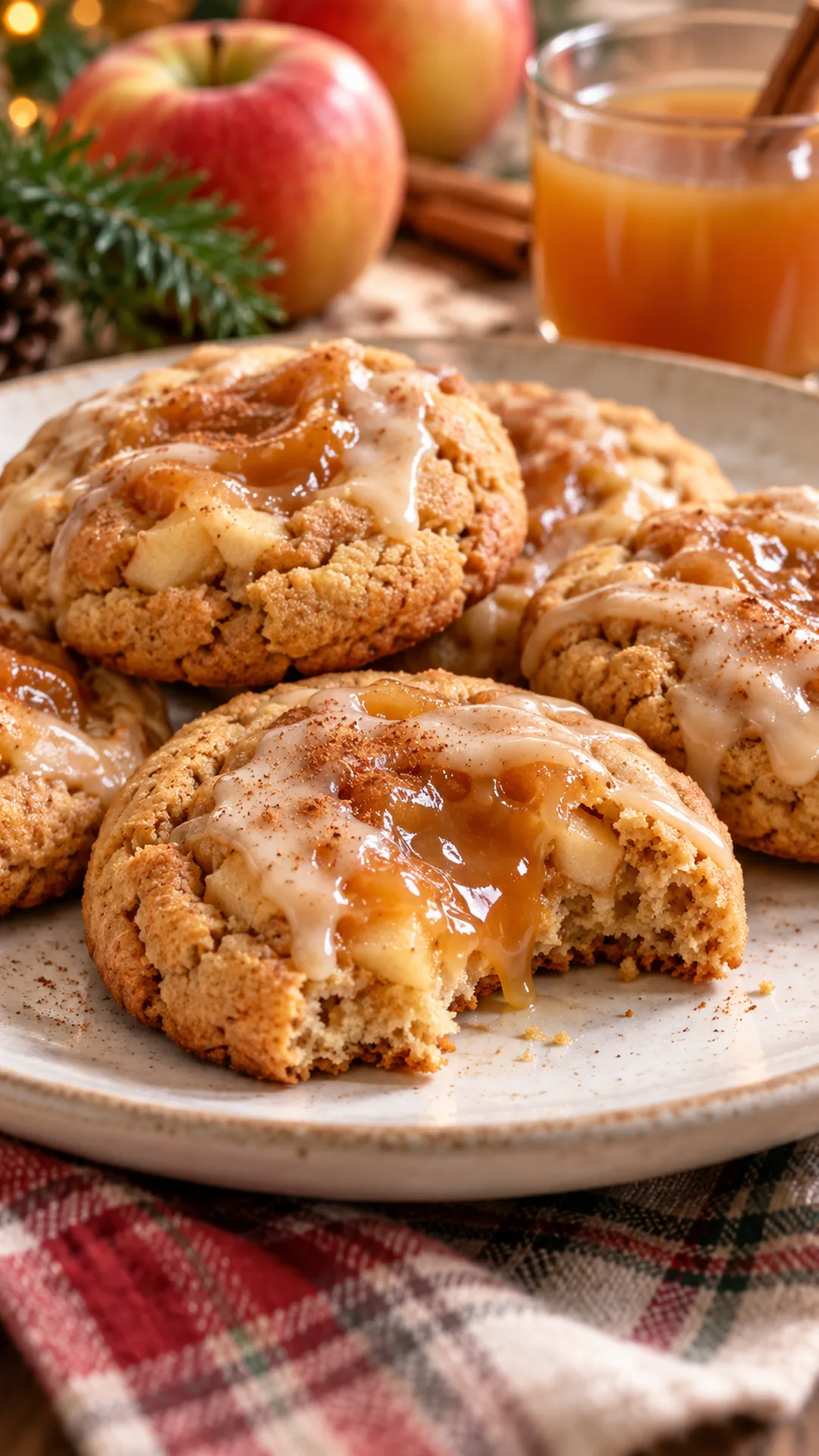 Apple Cider Caramel Cookies cookies arranged on a plate, photographed close enough to show their baked surface and finish.