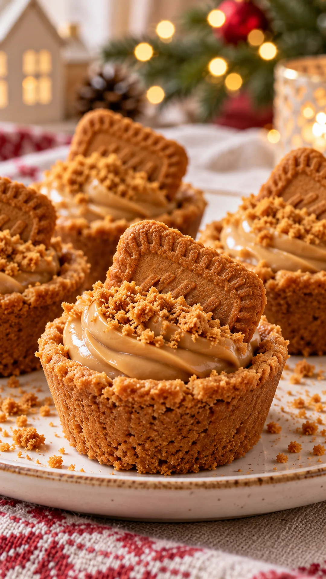 Biscoff Butter Cookie Cups cookies arranged on a plate, photographed close enough to show their baked surface and finish.