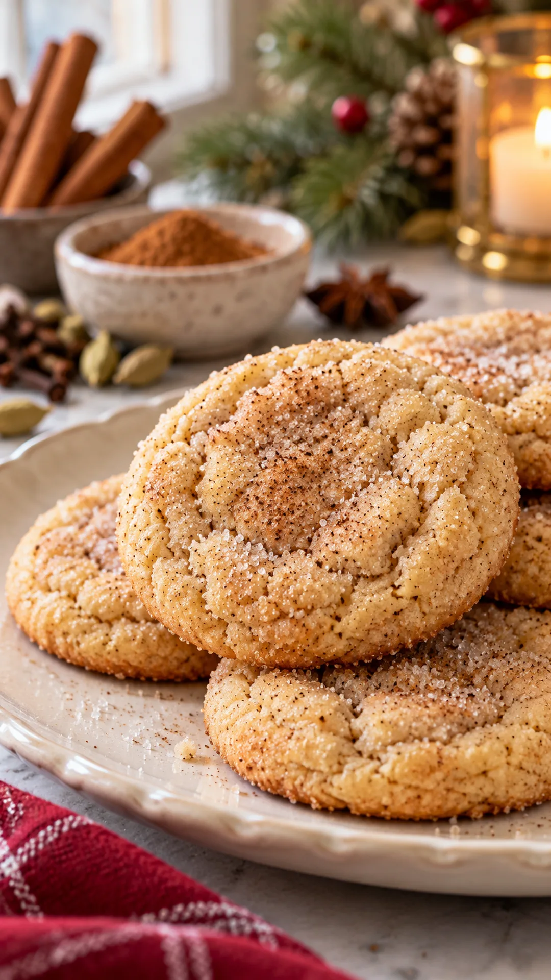 Chai Spiced Sugar Cookies cookies arranged on a plate, photographed close enough to show their baked surface and finish.