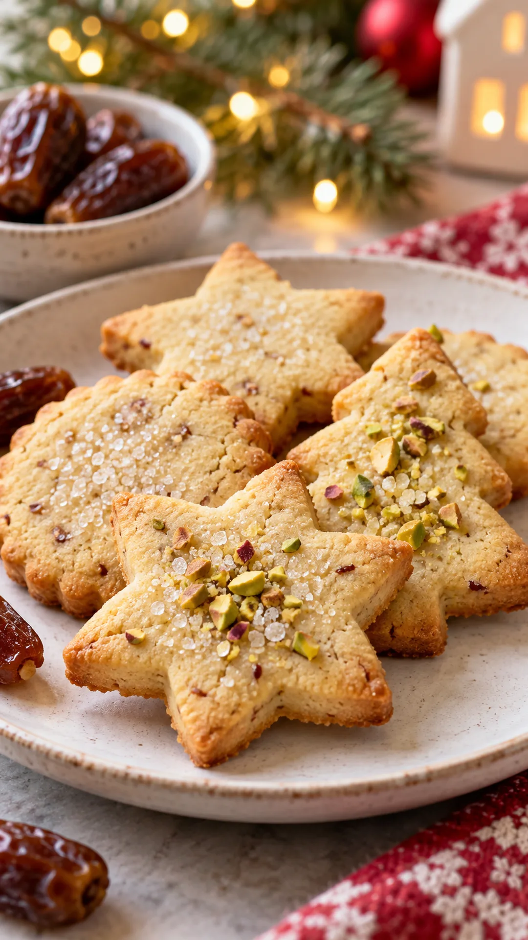 Date-Sweetened Shortbread Cookies cookies arranged on a plate, photographed close enough to show their baked surface and finish.