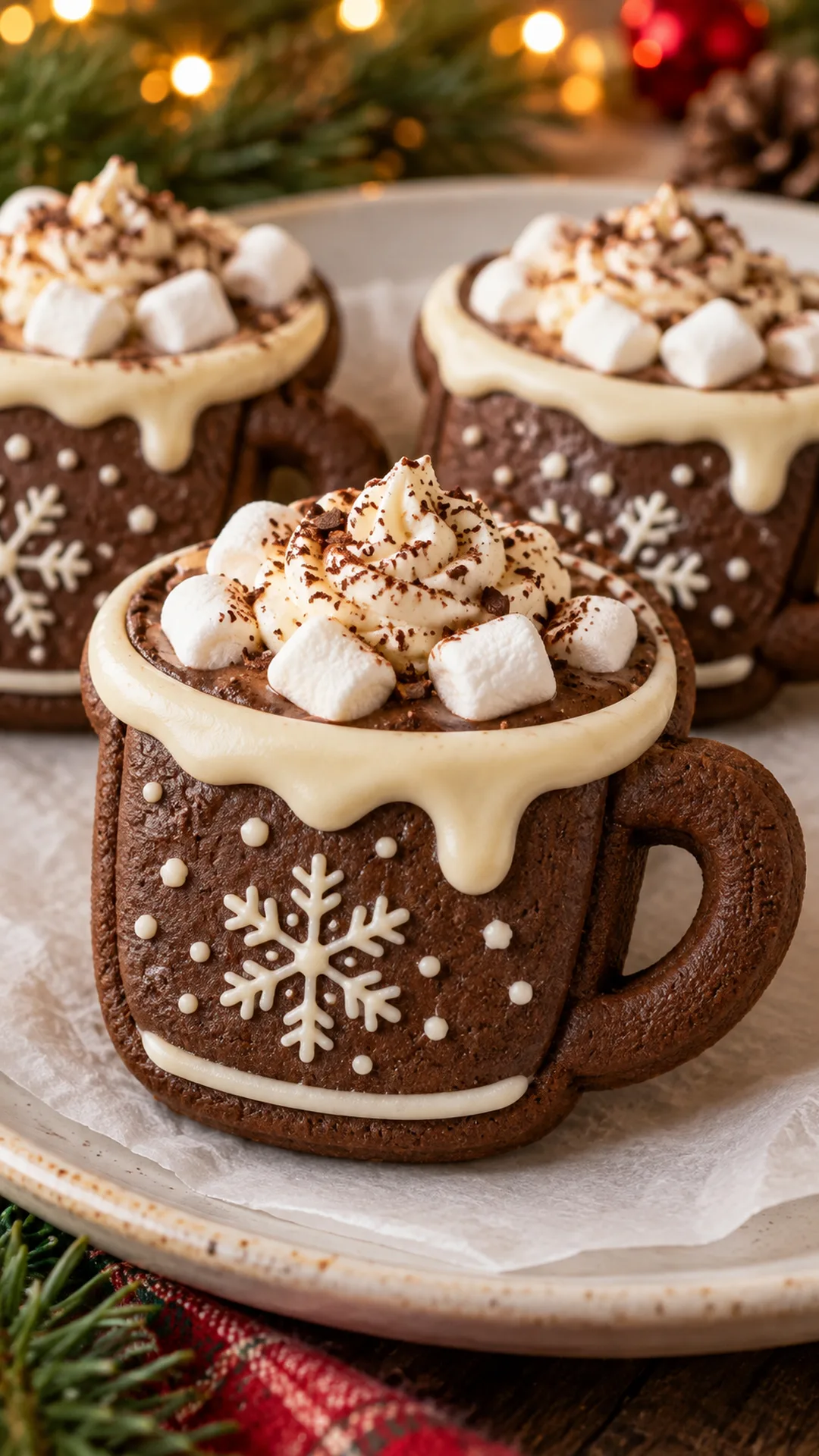 Hot Chocolate Mug Cookies cookies arranged on a plate, photographed close enough to show their baked surface and finish.