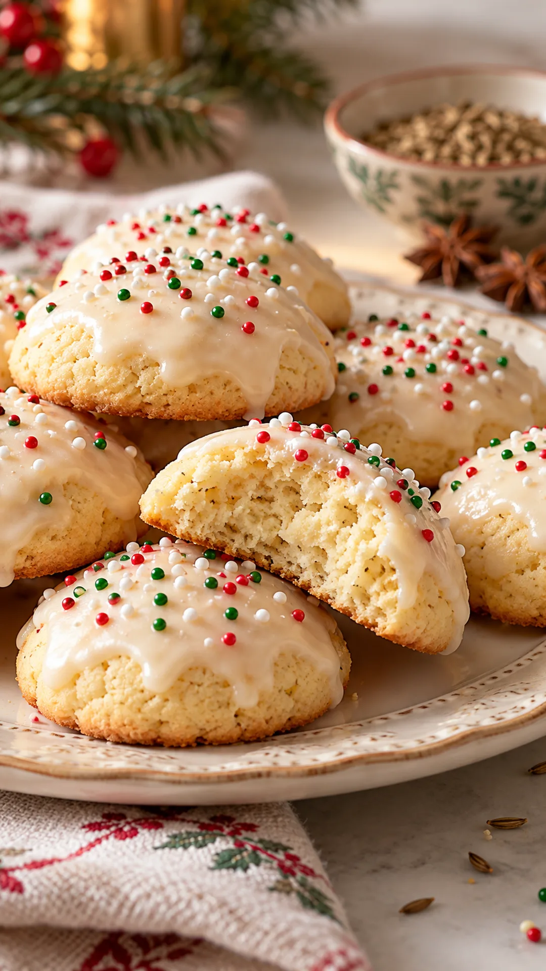 Italian Anisette Drop Cookies cookies arranged on a plate, photographed close enough to show their baked surface and finish.