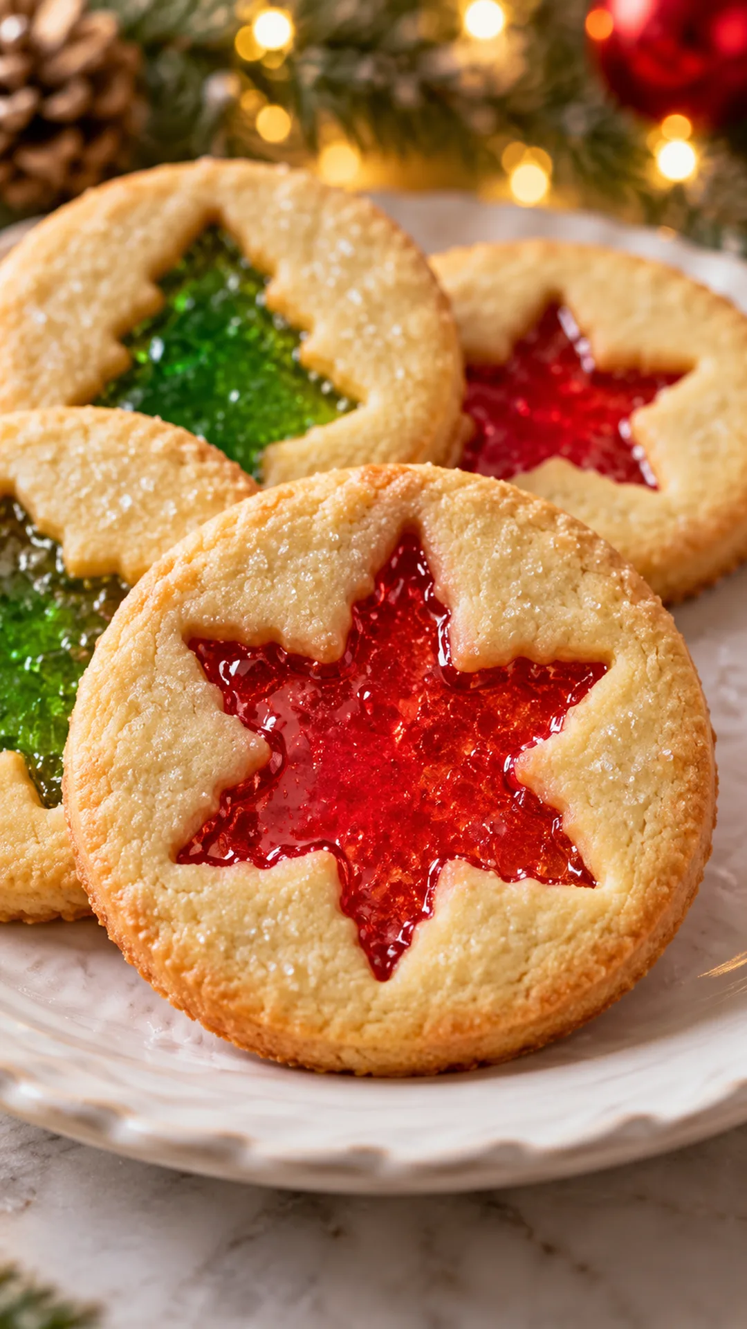 Stained Glass Window Cookies cookies arranged on a plate, photographed close enough to show their baked surface and finish.