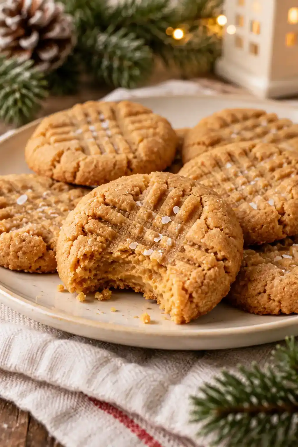 Almond Flour Peanut Butter Cookies: golden peanut butter cookies with fork markings and a broken cookie showing the crumb.