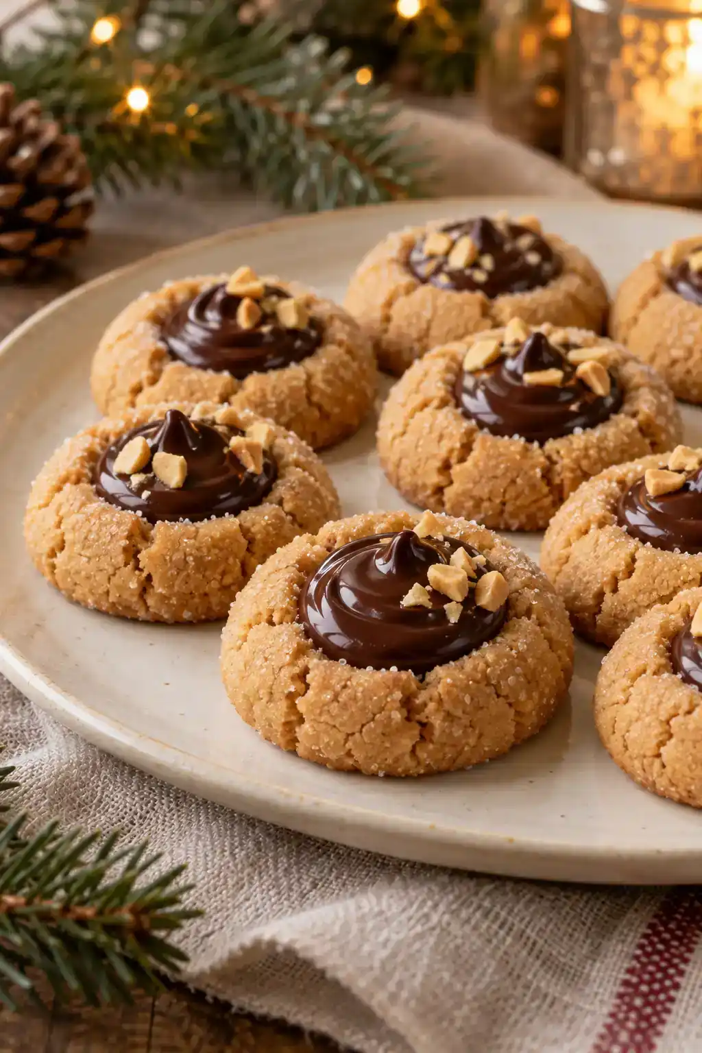 Chocolate Ganache Peanut Butter Thumbprint Cookies