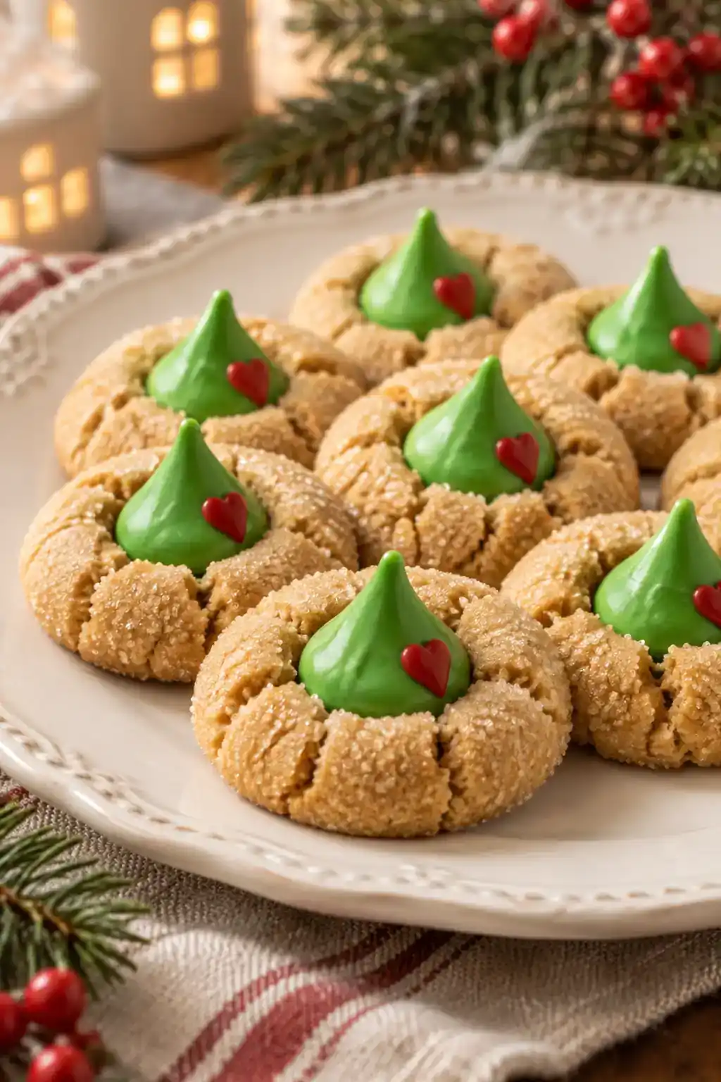 Grinch Peanut Butter Blossoms
