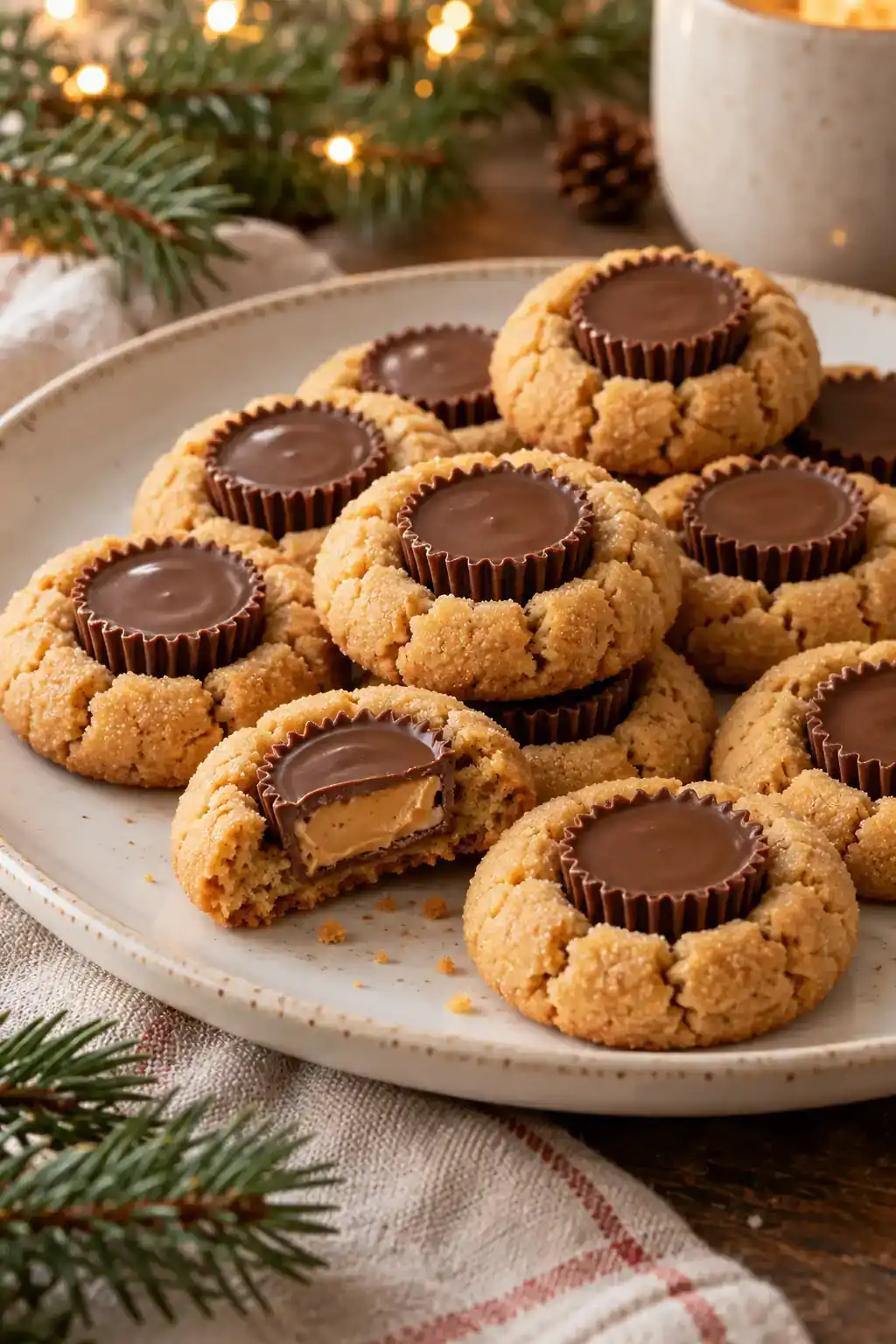 Mini Peanut Butter Cup Cookies: golden peanut butter cookies with chocolate peanut butter cup centers.