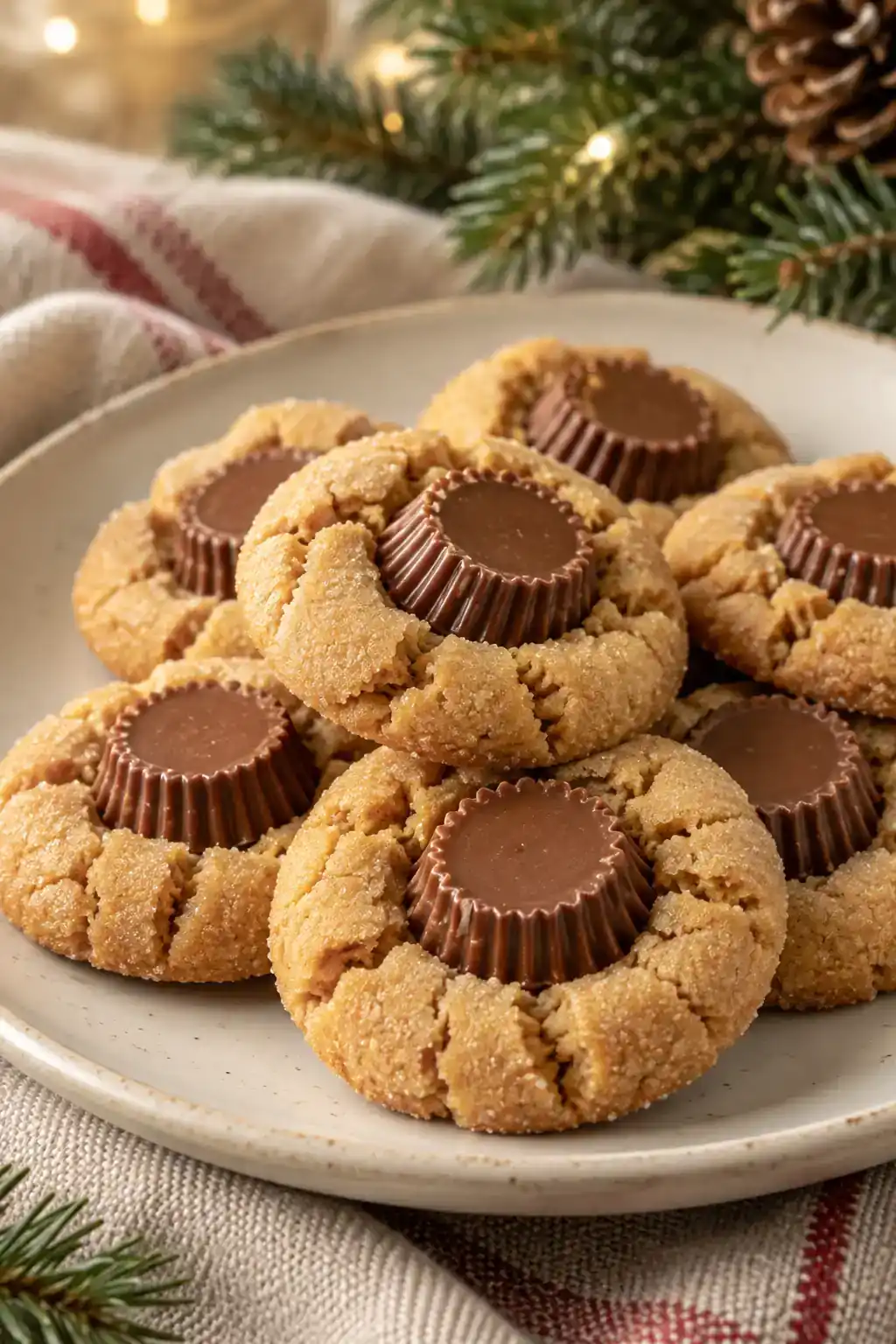 Mini Reese’s Cup Cookies: golden peanut butter cookies with chocolate peanut butter cup centers.