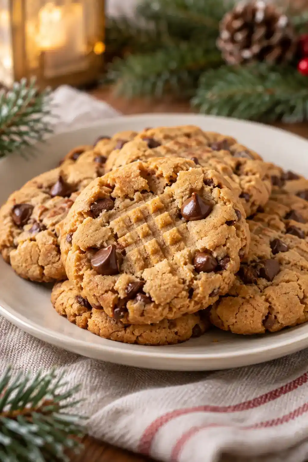 Peanut Butter Chocolate Chip Cookies: peanut butter rounds studded with visible chocolate chips.