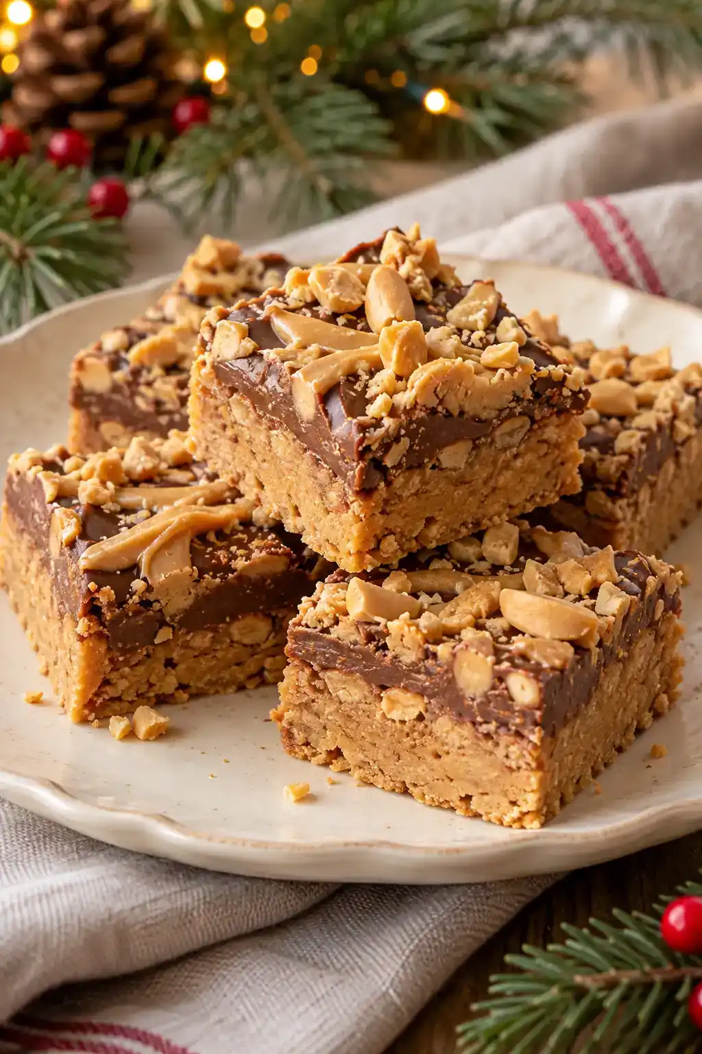 Peanut Butter Cookie Bars: square peanut butter cookie bars with visible chocolate pieces.