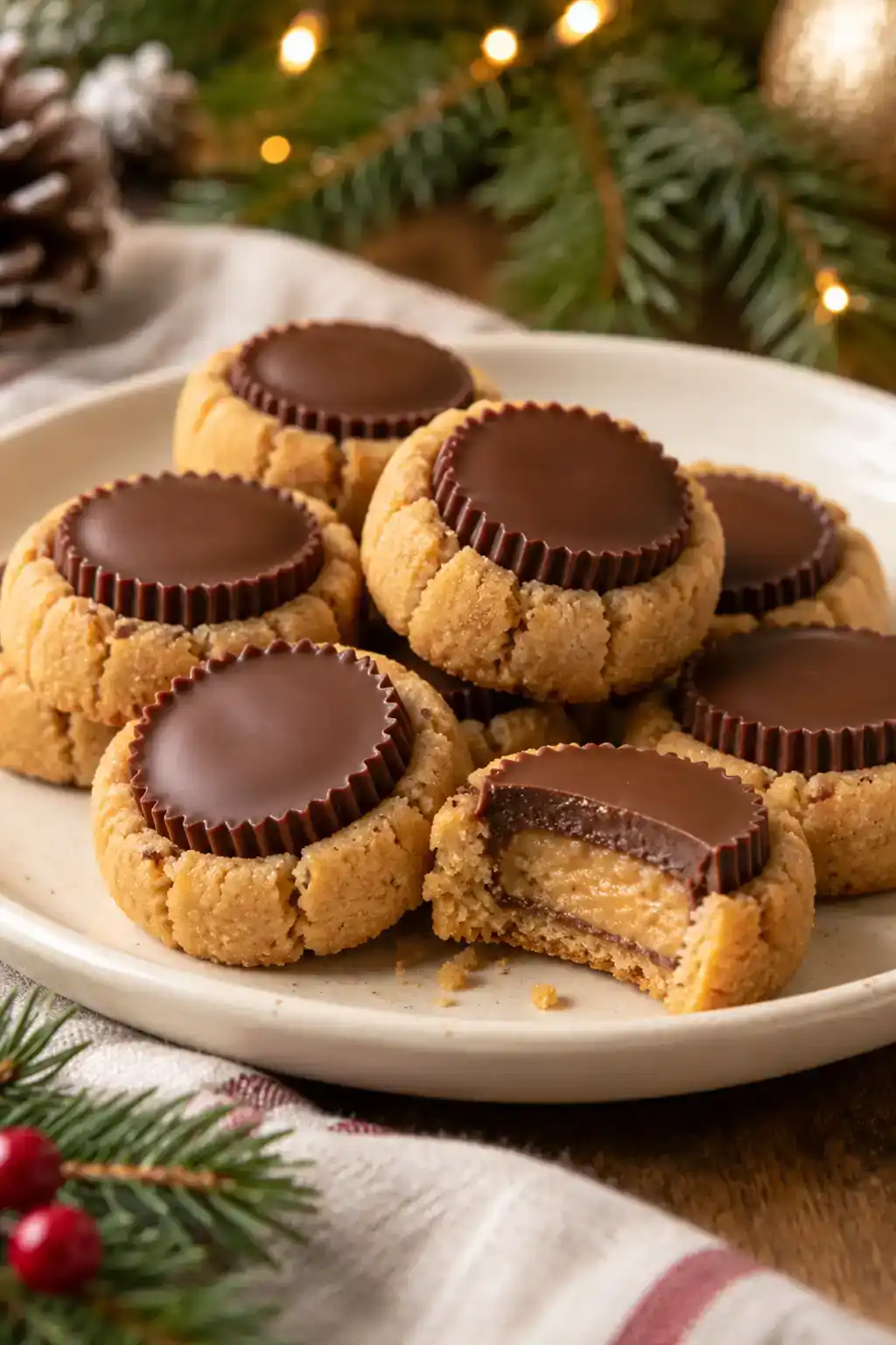 Peanut Butter Cup Cookie Bites: golden peanut butter cookies with chocolate peanut butter cup centers.