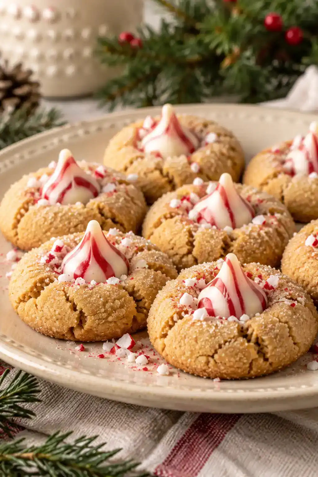 Peppermint Kiss Peanut Butter Blossoms | Christmas Peanut Butter Cookies