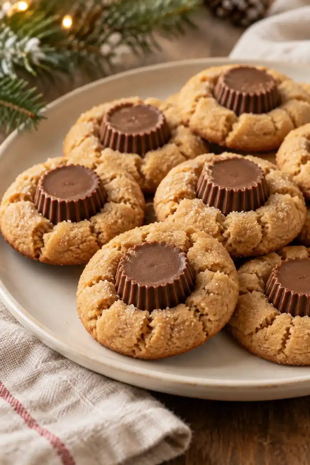Reese’s Peanut Butter Blossoms: golden peanut butter blossoms topped with miniature fluted chocolate peanut butter cups.