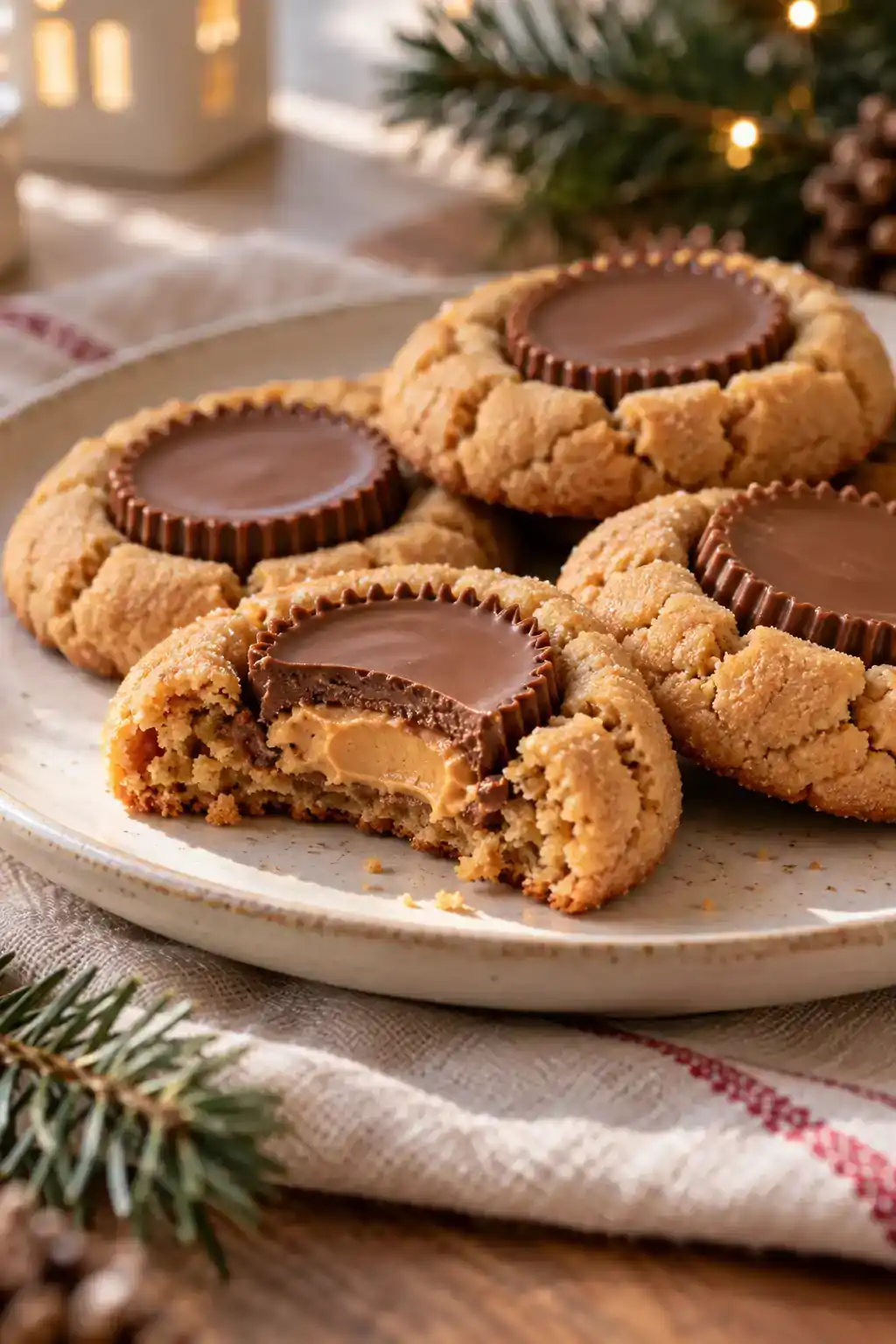 Reese’s Peanut Butter Cup Cookies: golden peanut butter cookies with chocolate peanut butter cup centers.