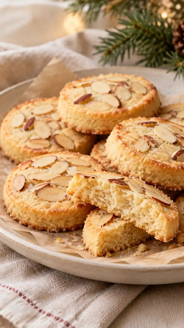 Almond paste contributes sugar and moisture to a firm shortbread topped with sliced almonds.