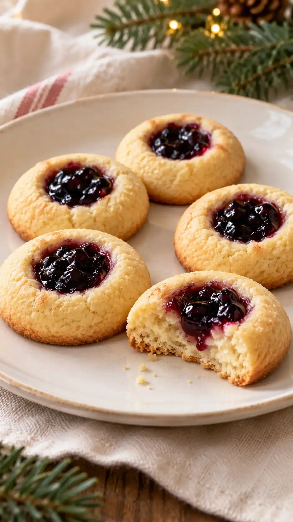 Small buttery rounds hold a vivid blackcurrant jam center, with a brief second bake to set the filling without overbrowning the edges.