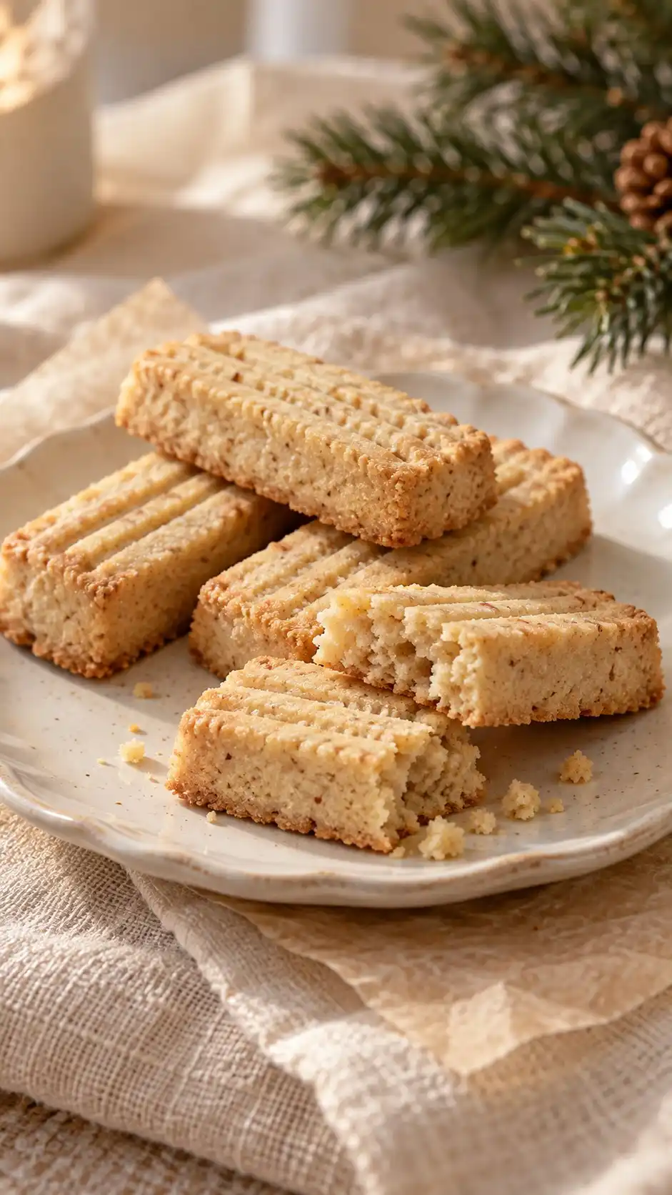 Pressed chestnut-and-rice shortbread fingers with a low-gluten, dry sandy crumb.
