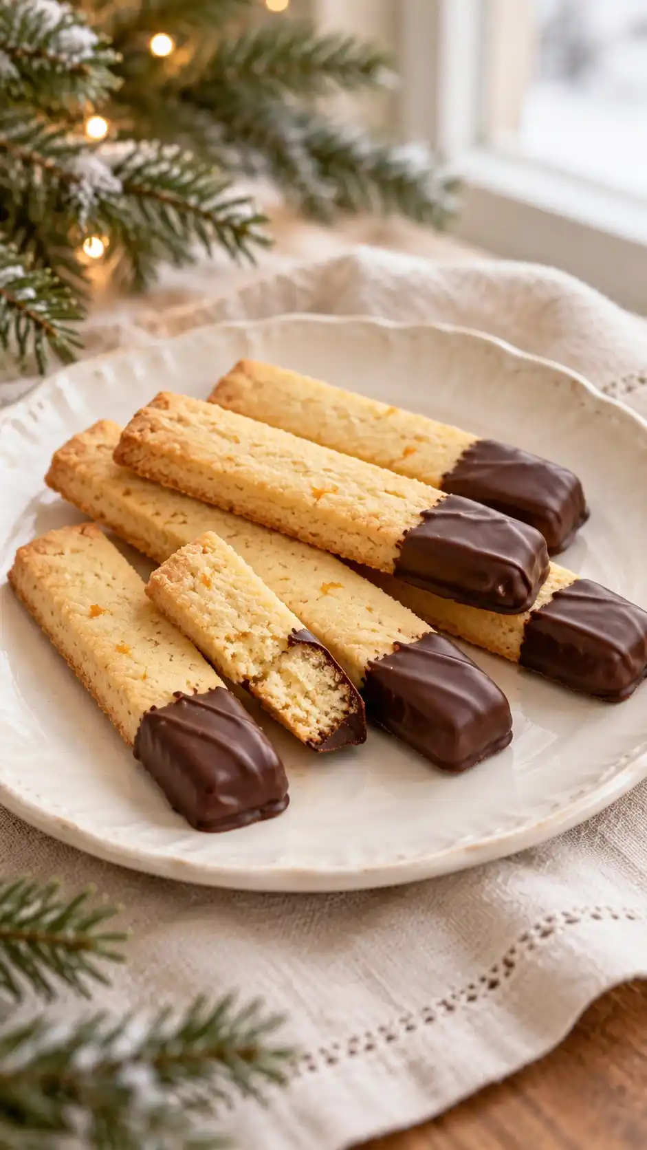 Chocolate-Dipped Orange Blossom Shortbread Wands