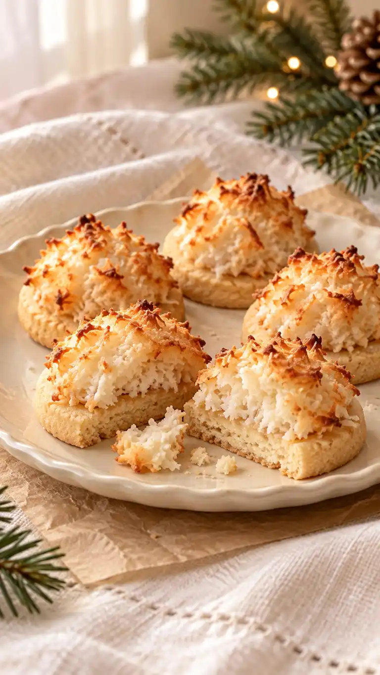 Almond shortbread discs baked with small chewy coconut-macaroon caps.