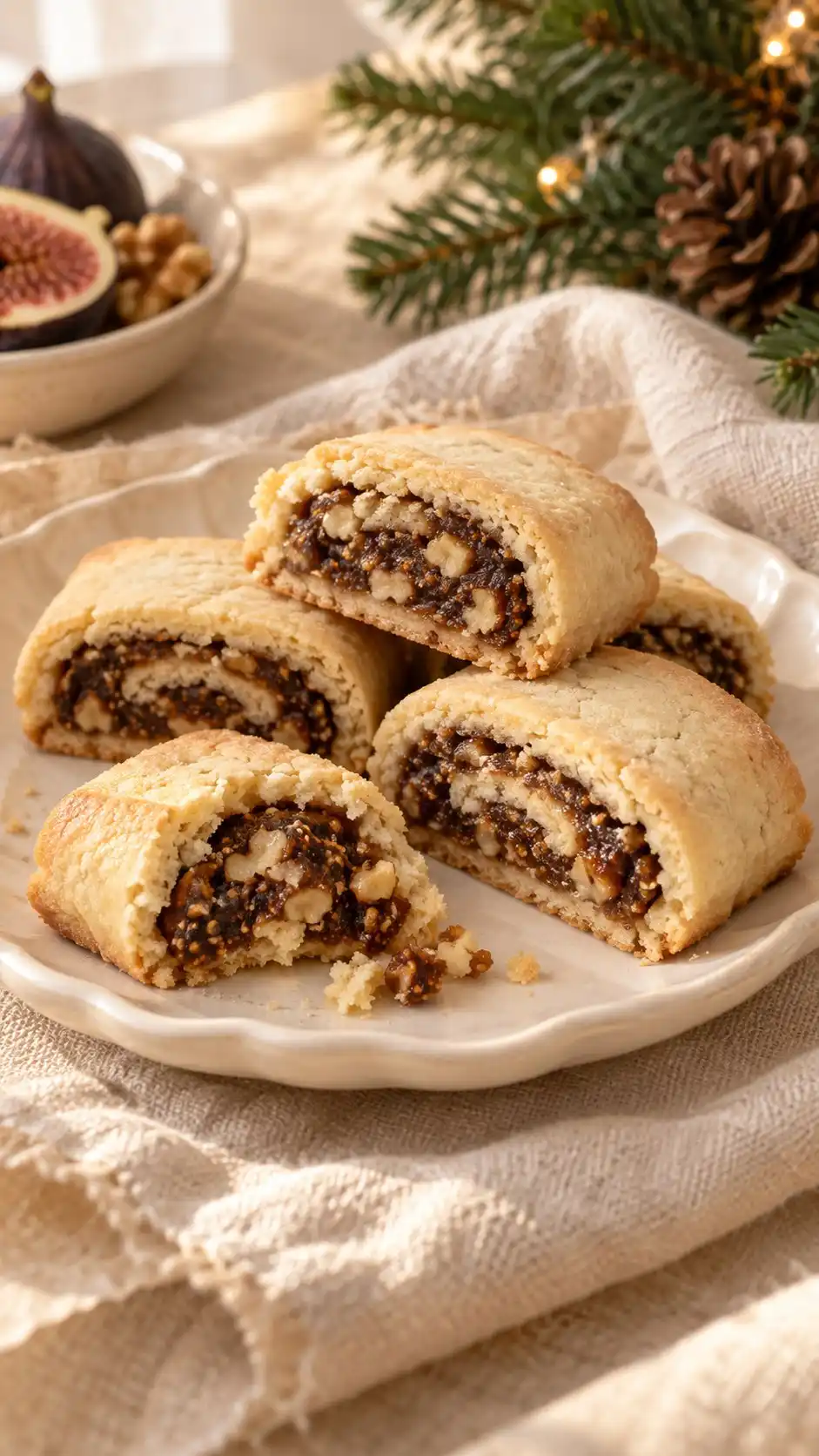 Fig Walnut Filled Shortbread Rolls | Christmas Shortbread Cookies