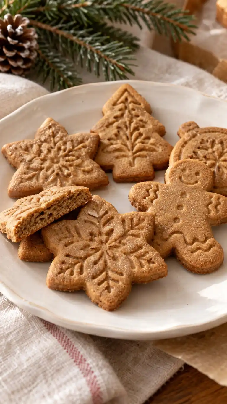 A restrained blend of ginger, cinnamon and molasses turns sturdy rolled shortbread into crisp holiday cutouts with embossed tops.
