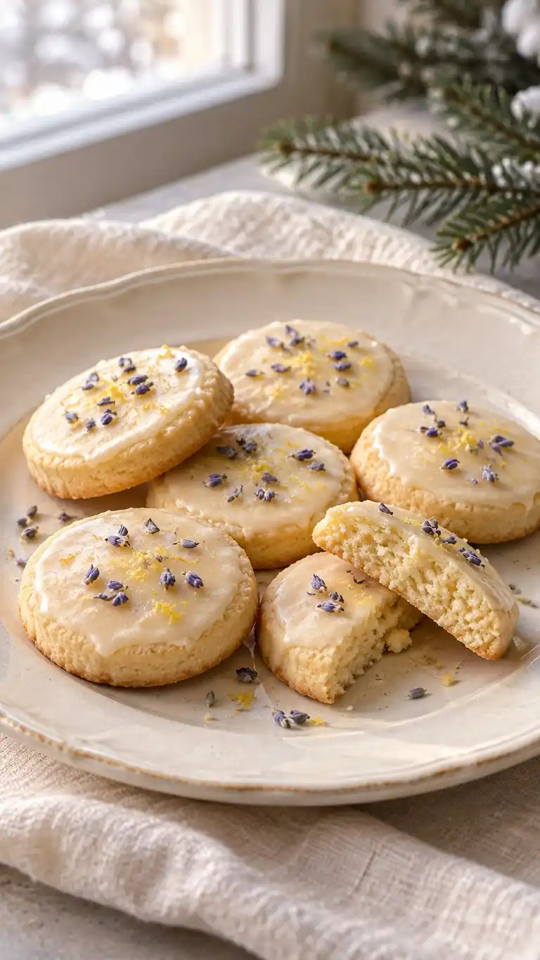 A gentle lemon-lavender aroma flavors these small pressed buttons, finished with a thin lemon glaze that dries to a crisp shell.