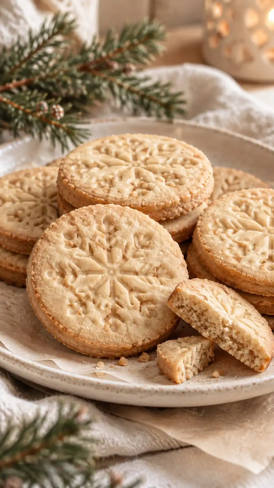 Malted milk solids and a firm powdered-sugar dough make dense embossed cookies for holiday tins.