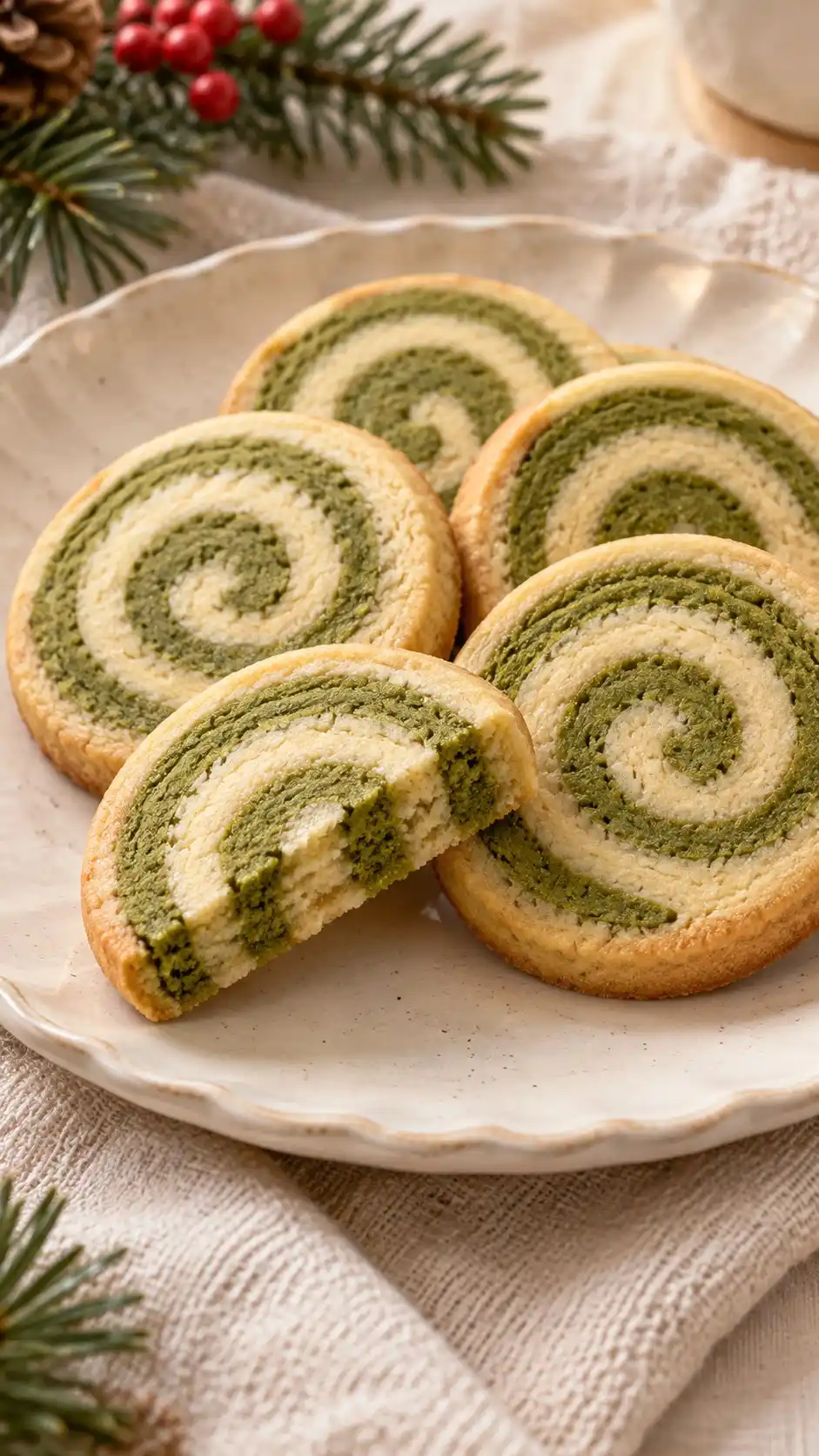 Matcha White Chocolate Pinwheel Shortbread