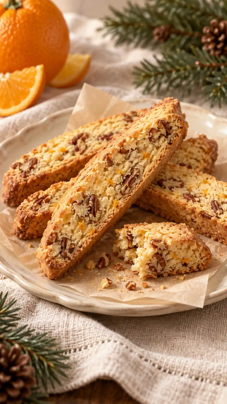 Rice-flour and pecan shortbread dried in a second bake into small biscotti-style sticks.