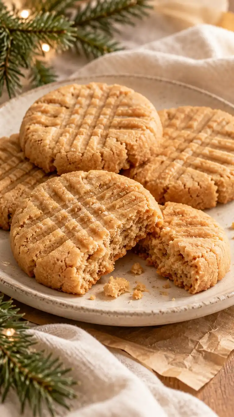 Stabilized peanut butter and a low-sugar dough produce thick, fork-marked shortbread with a dense nutty crumb.