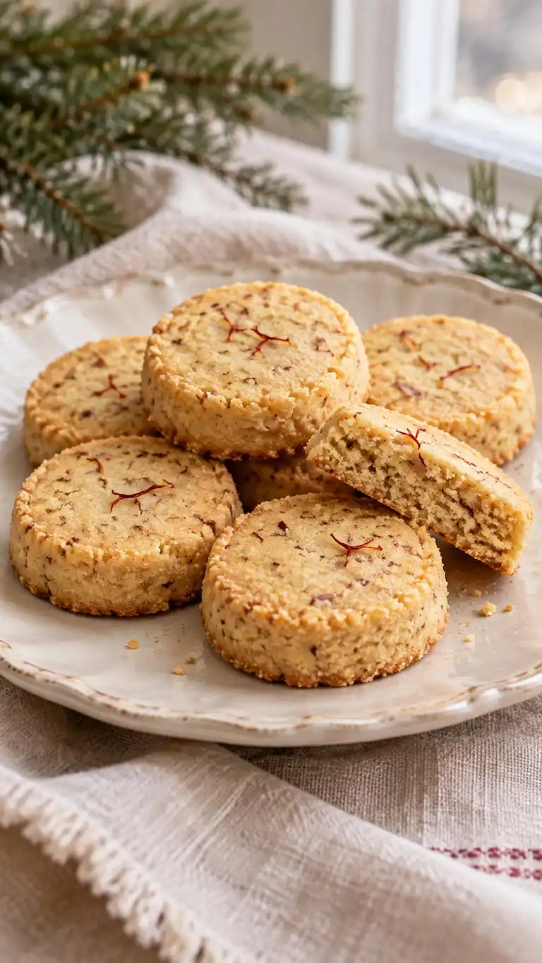 A toasted-flour, almond-rich crumb carries a small saffron infusion in these delicate Spanish-inspired holiday rounds.