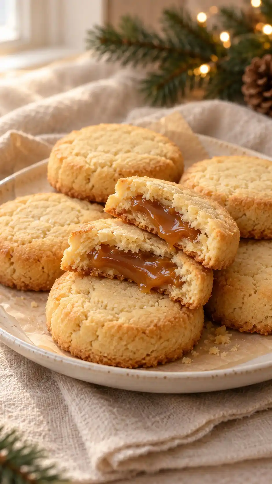 Salted Caramel Stuffed Shortbread Cookies