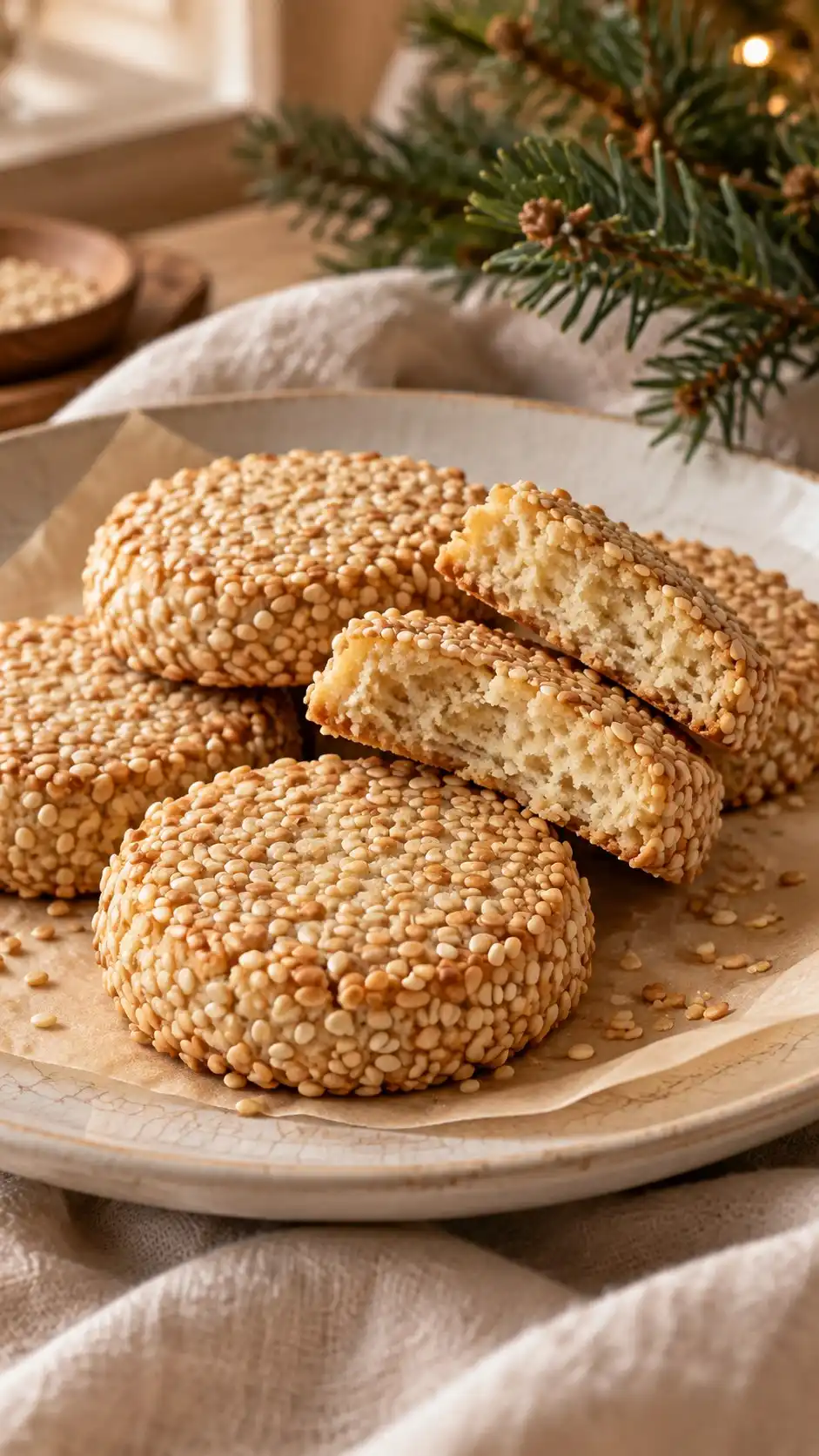 Tahini replaces part of the butter and sesame seeds form a crisp coating around a tender center.