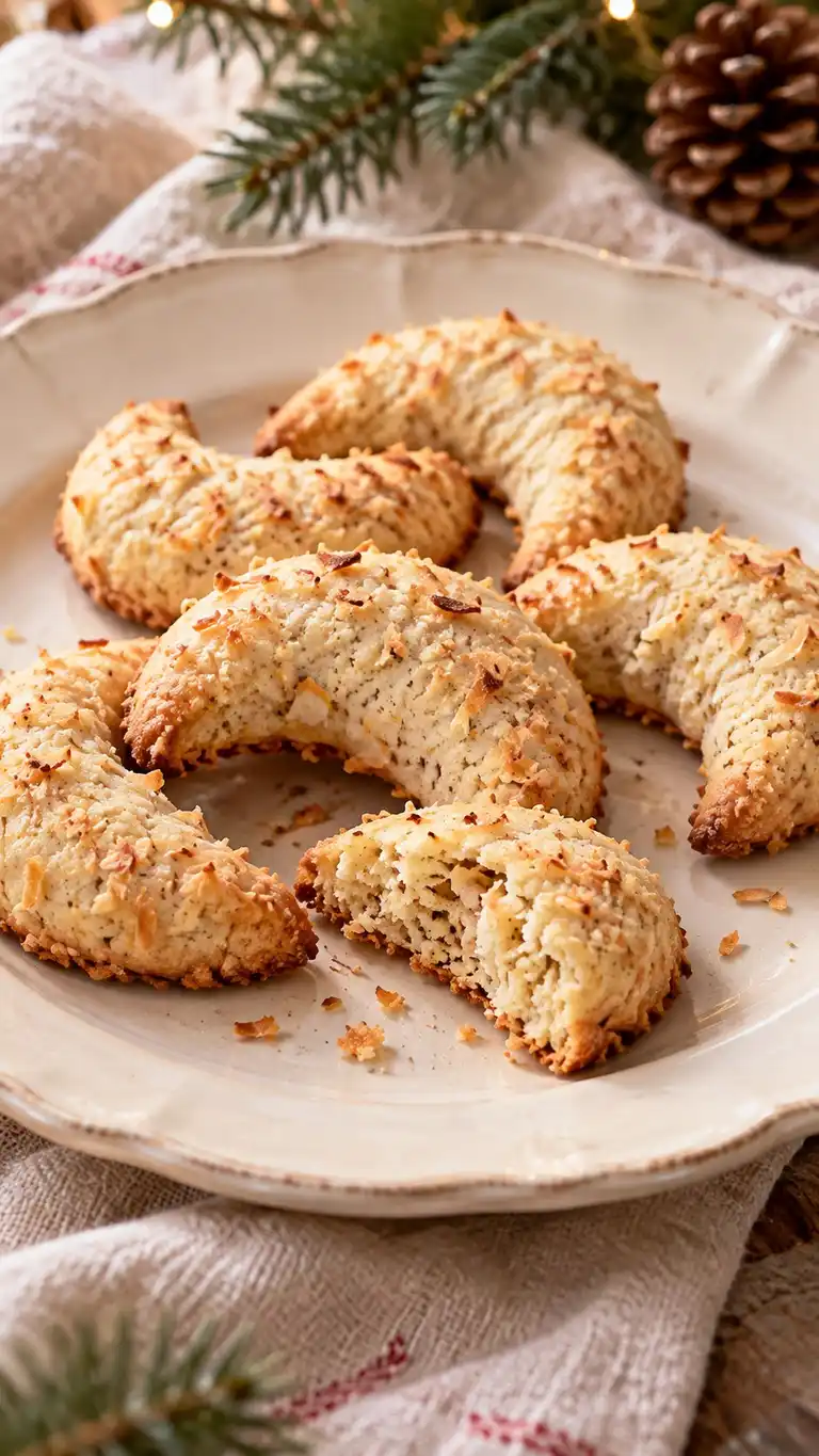 Toasted coconut and fragrant cardamom give these hand-shaped crescents a tender crumb and a gently crisp edge.