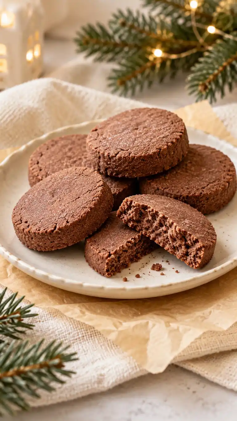 Vegan cocoa shortbread using chickpea flour and a blend of block butter and solid coconut oil.