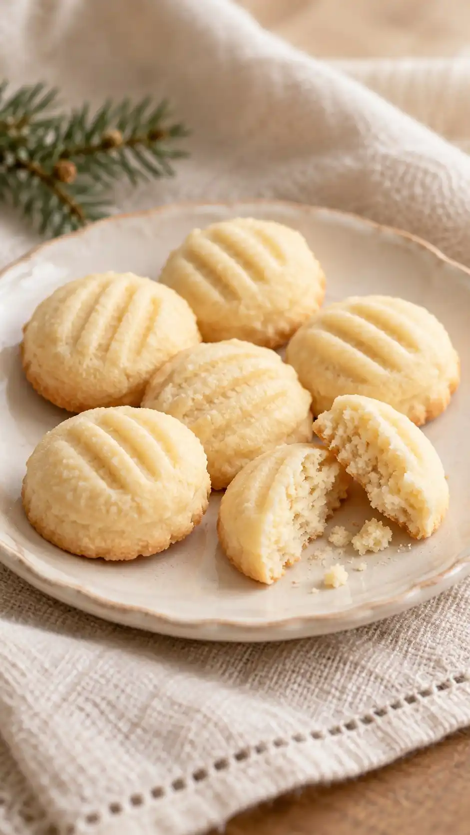 Small, airy cornstarch cookies with a delicate crumb and fork-marked tops.