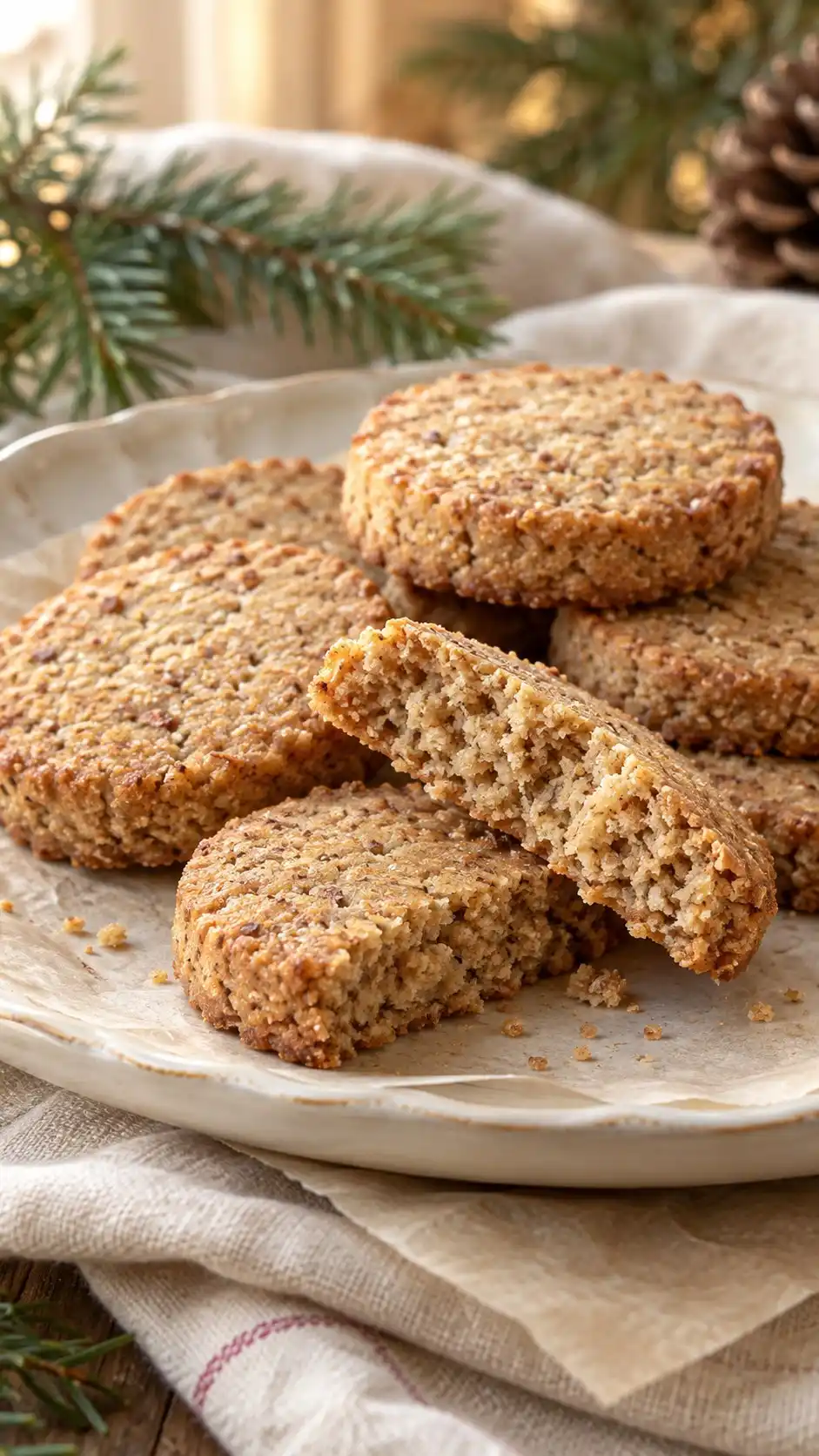Whole-wheat flour and honey form a compact, slightly chewy-edged cookie with a rustic holiday crumb.