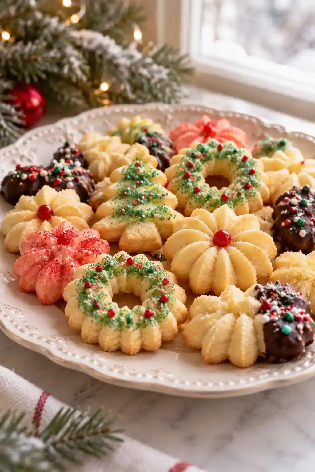 Christmas Flower Spritz Cookies | Christmas Spritz Cookies