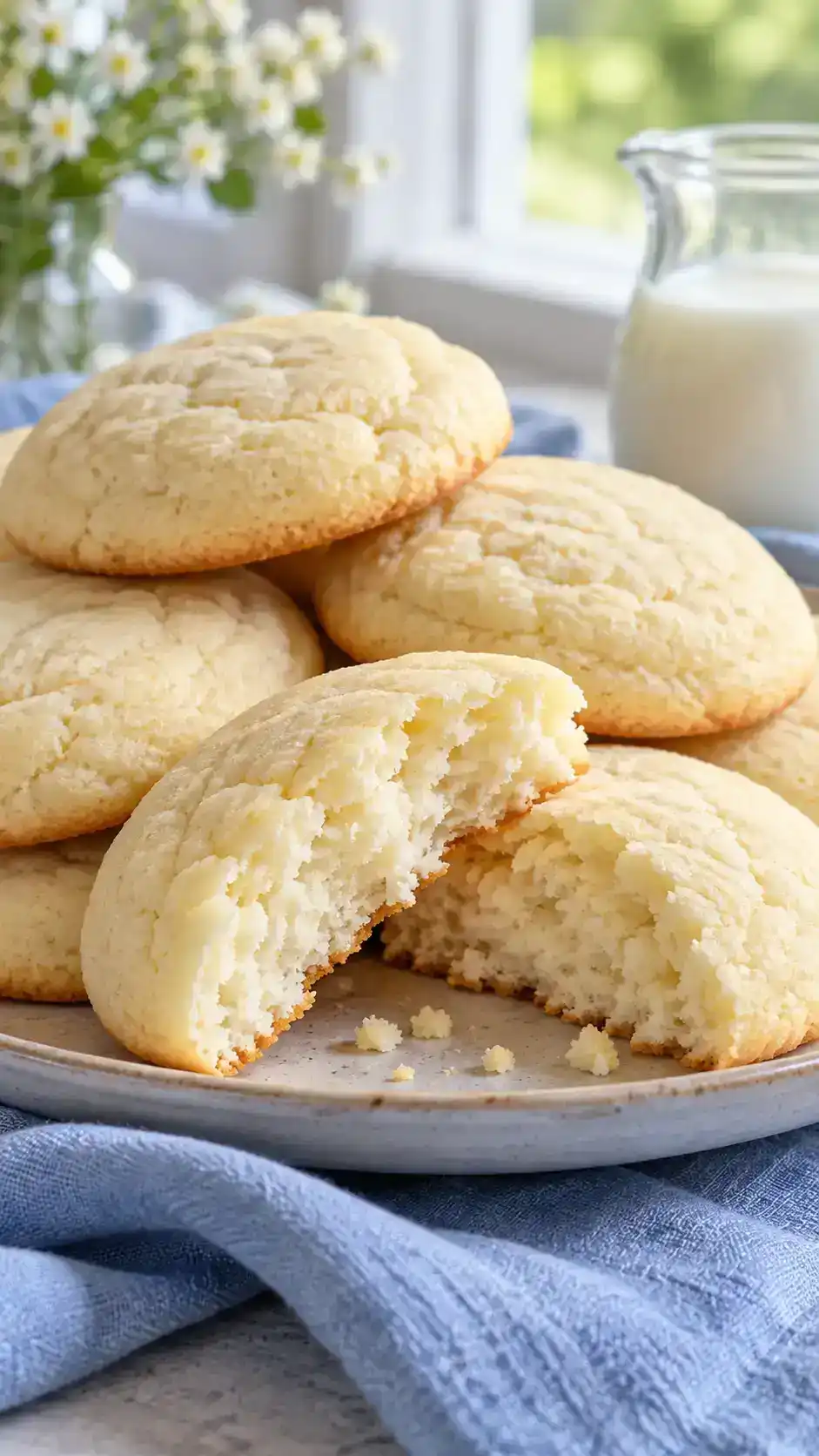 Soft, pale buttermilk sugar-cookie rounds with a tender cakey crumb and a subtle cultured tang.
