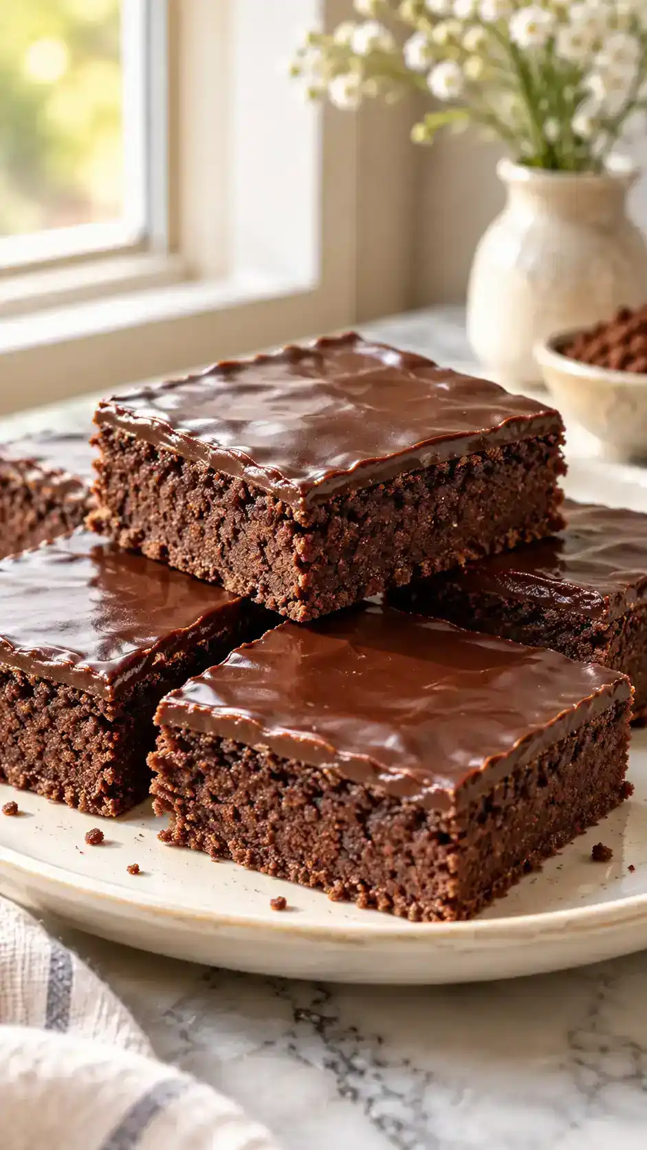 Soft cocoa sugar-cookie bars with a thin dark-chocolate finish.