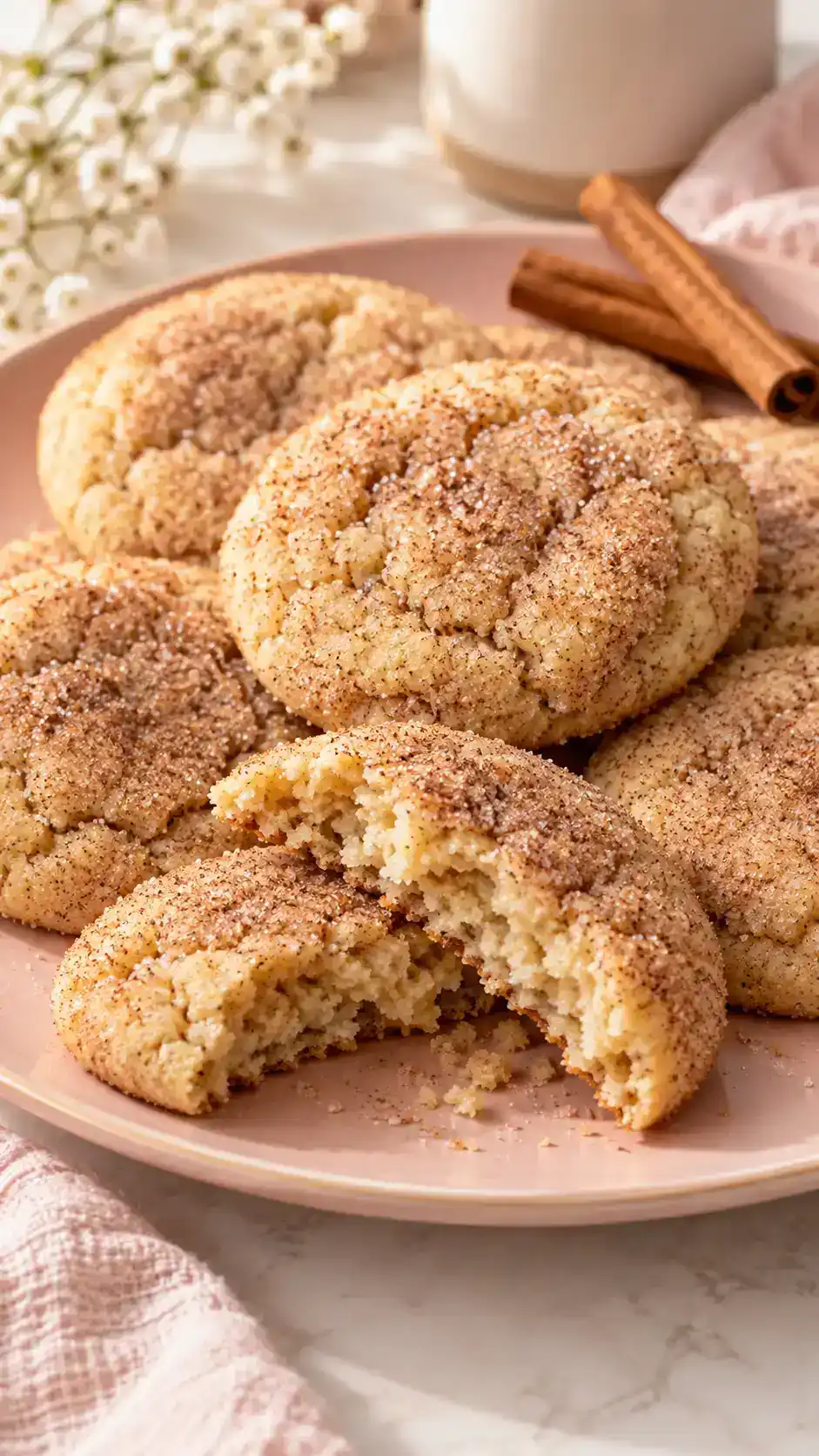 Soft cinnamon-sugar cookies with crinkled tops and a gentle snickerdoodle-style tang from cream of tartar.