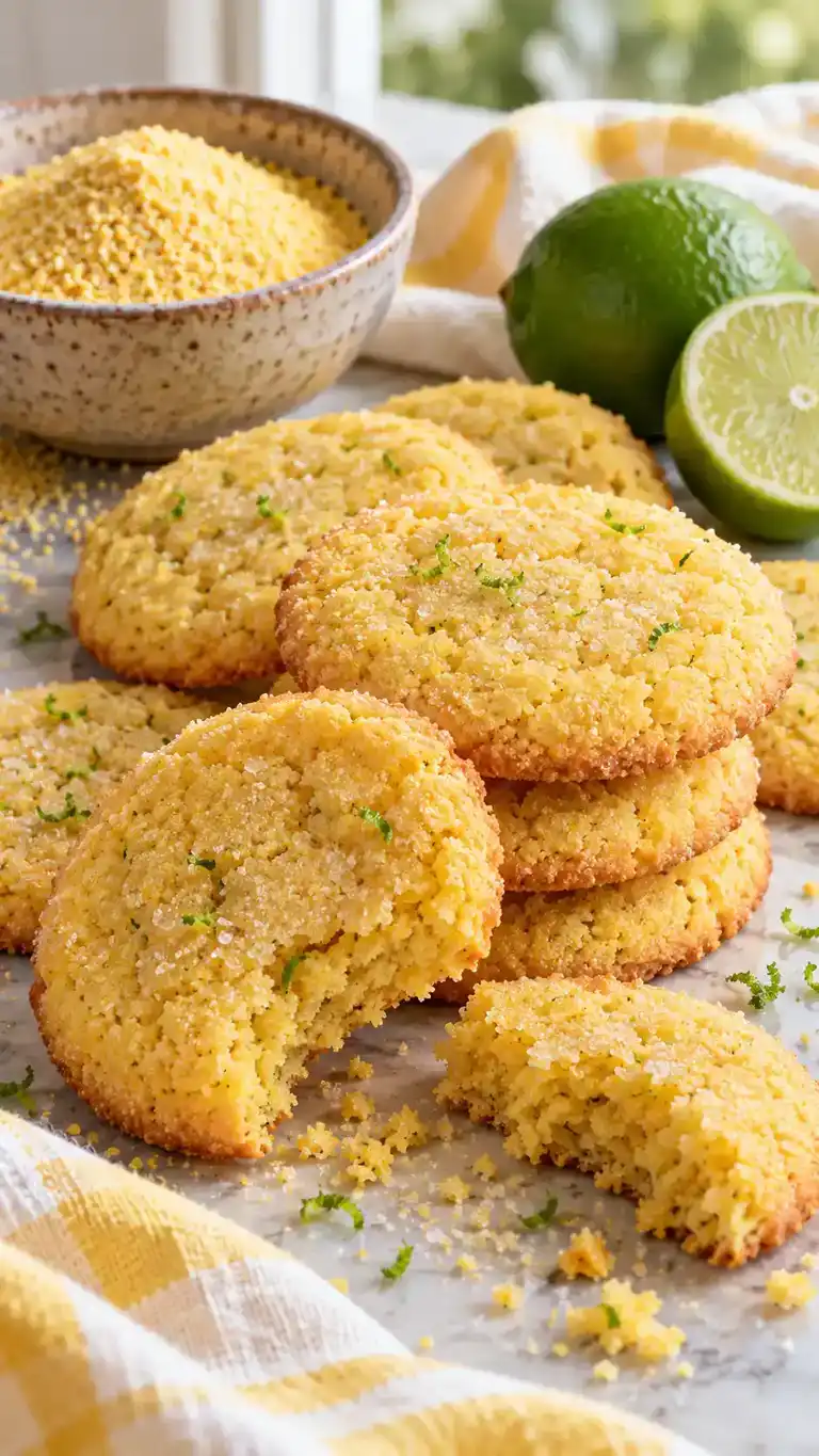 Golden cornmeal sugar cookies with a delicate grain crunch and fresh lime zest.
