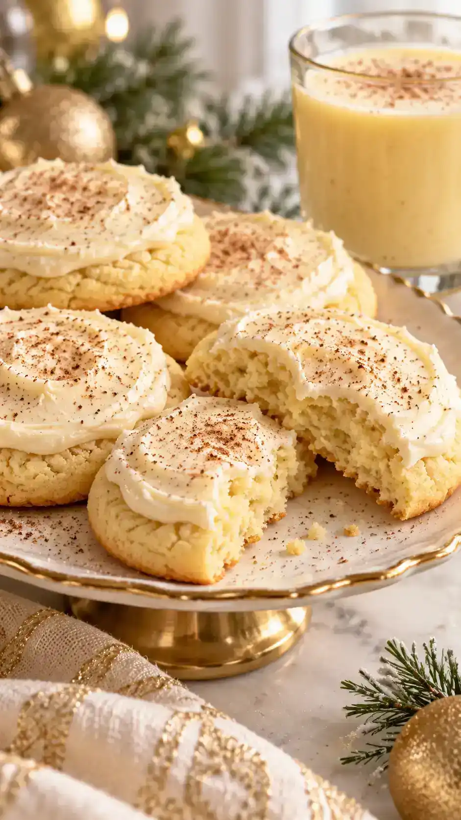 Soft eggnog sugar cookies with nutmeg, tender centers and a creamy eggnog frosting.