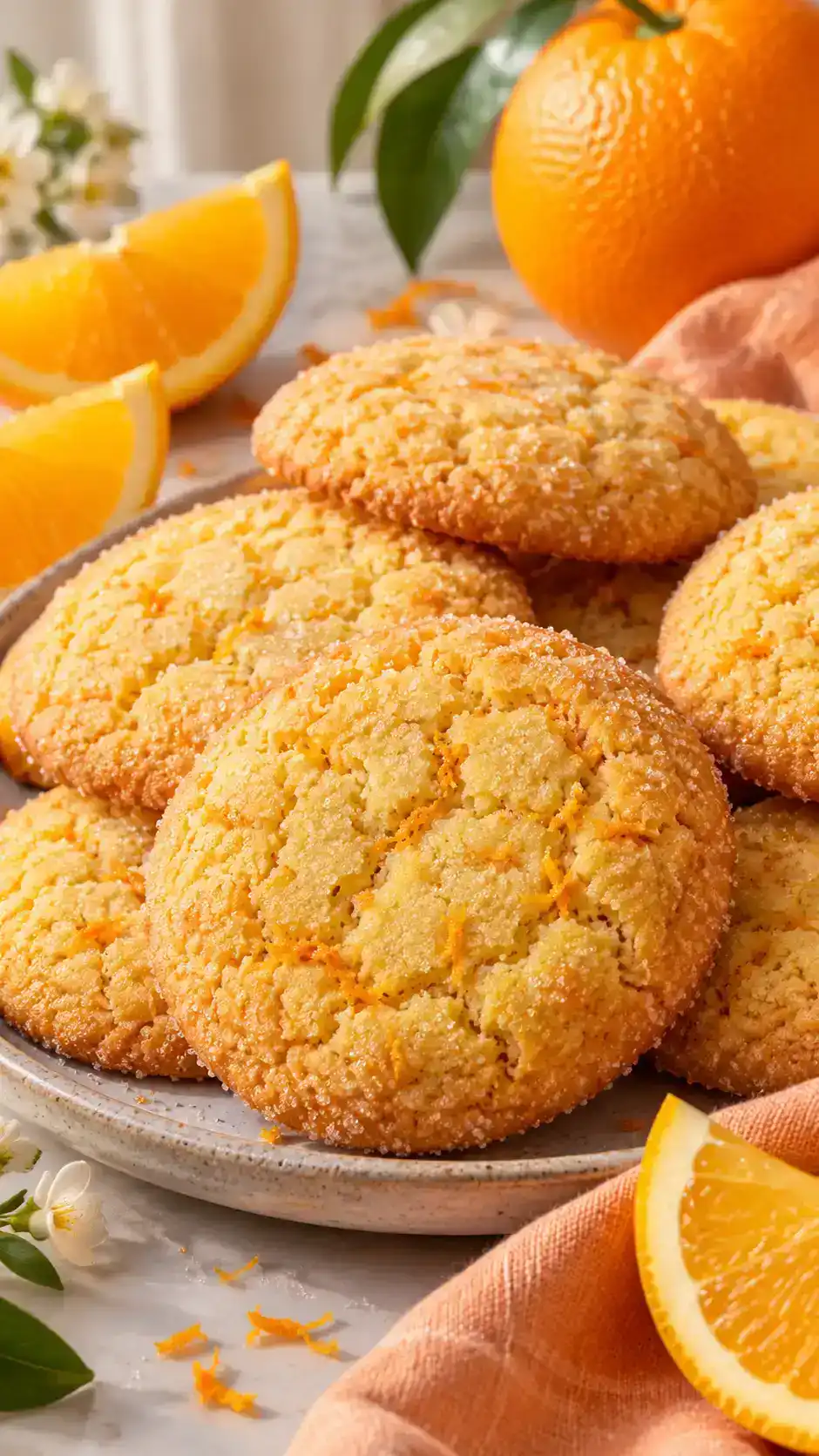 Golden orange sugar cookies with fragrant citrus zest, a delicate spice note and a sparkling orange-sugar crust.