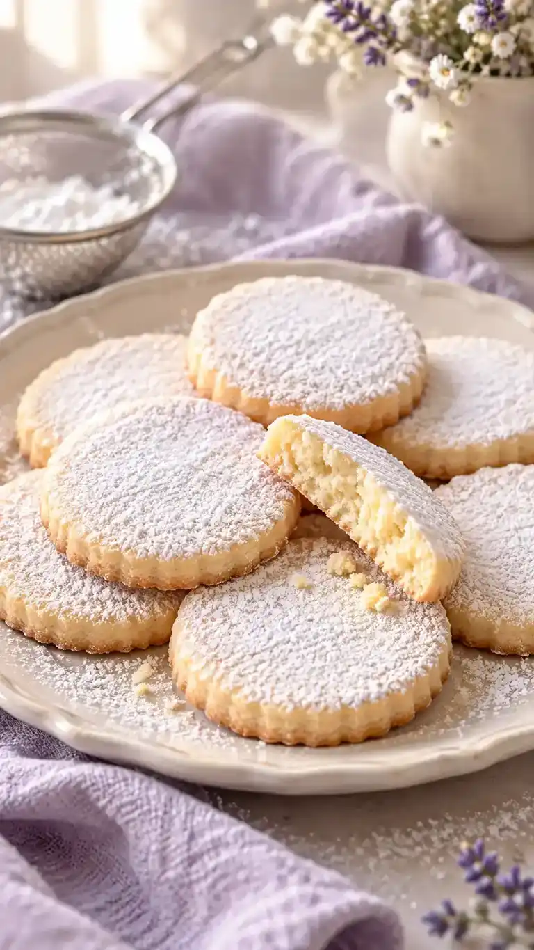 Tender powdered-sugar cut-out cookies with a fine crumb, a hint of lemon and an optional snowy sugar dusting.