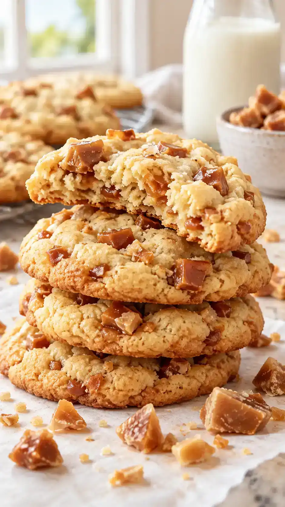 Vanilla sugar cookies with little buttery toffee pieces that melt into crisp caramel flecks.