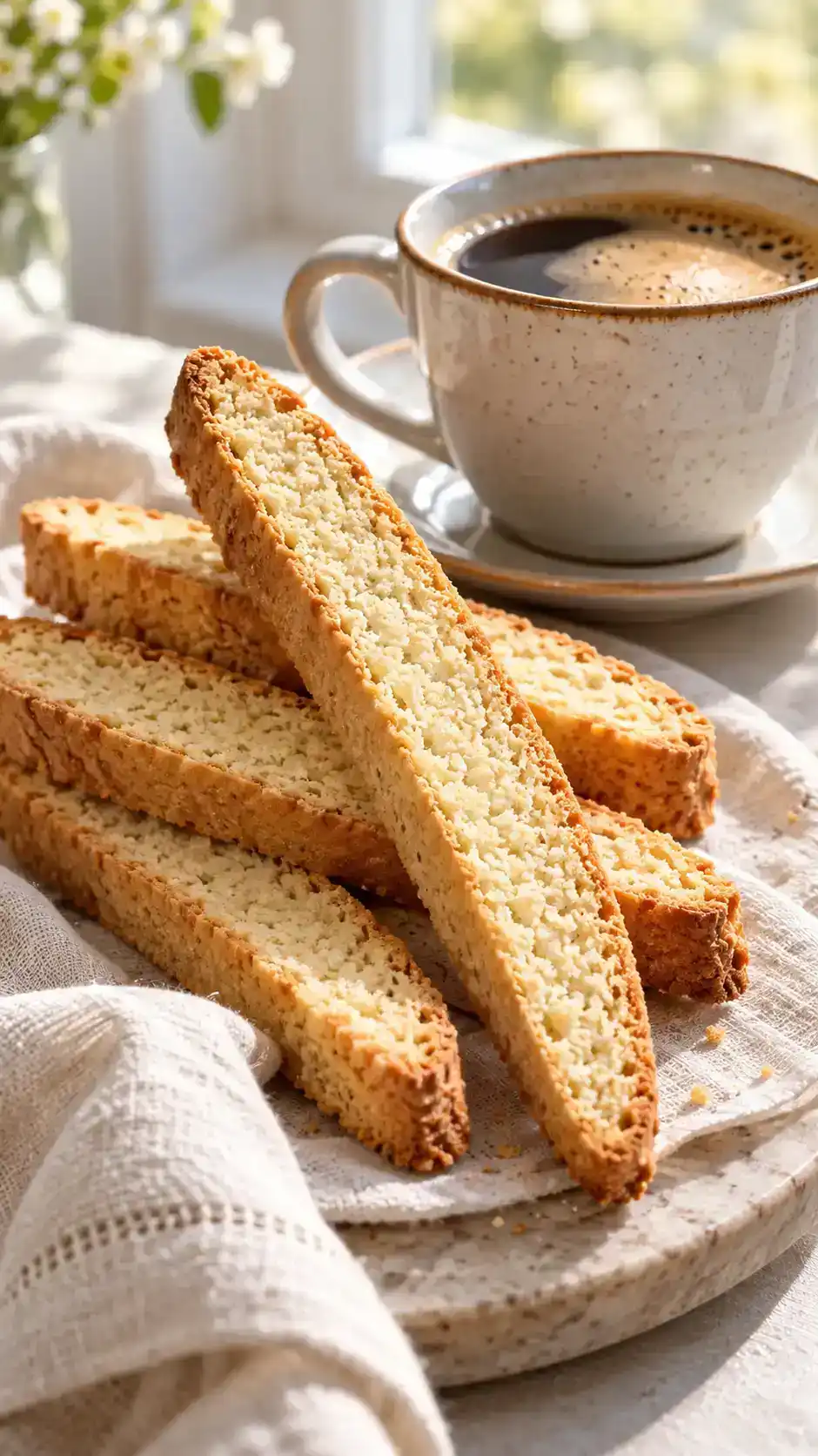 Twice-baked vanilla biscotti with sugar-cookie flavor and a crisp, dunkable buttery crumb.