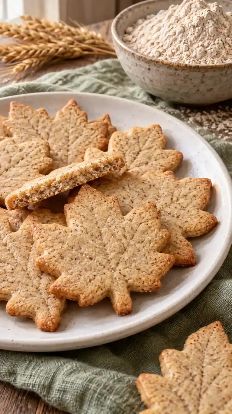 Thin whole-wheat sugar-cookie cut-outs with a light toasted color and visible fine bran flecks.