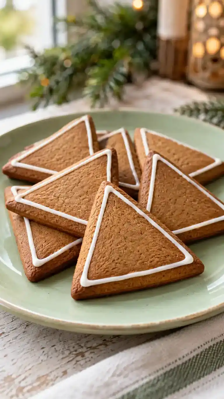 Gingerbread triangles made without baking soda or baking powder, with a dense shape-stable decorating dough.